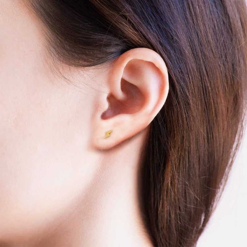 Harry Potter Lightening Bolt Stud Earrings in ear