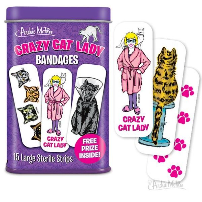 Slate Gray Crazy Cat Lady Band Aids Archie McPhee