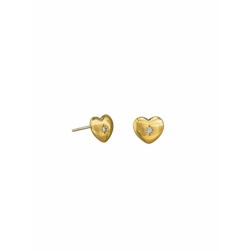 Dark Khaki Gold Heart Stud Earrings Tiger Tree