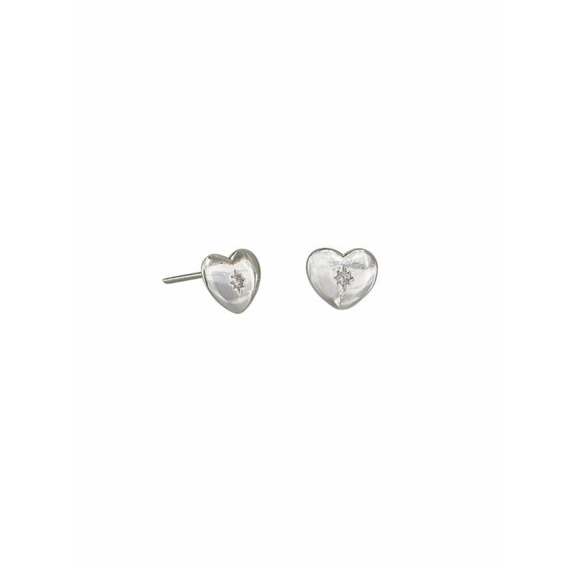 Light Gray Silver Heart Stud Earrings Tiger Tree