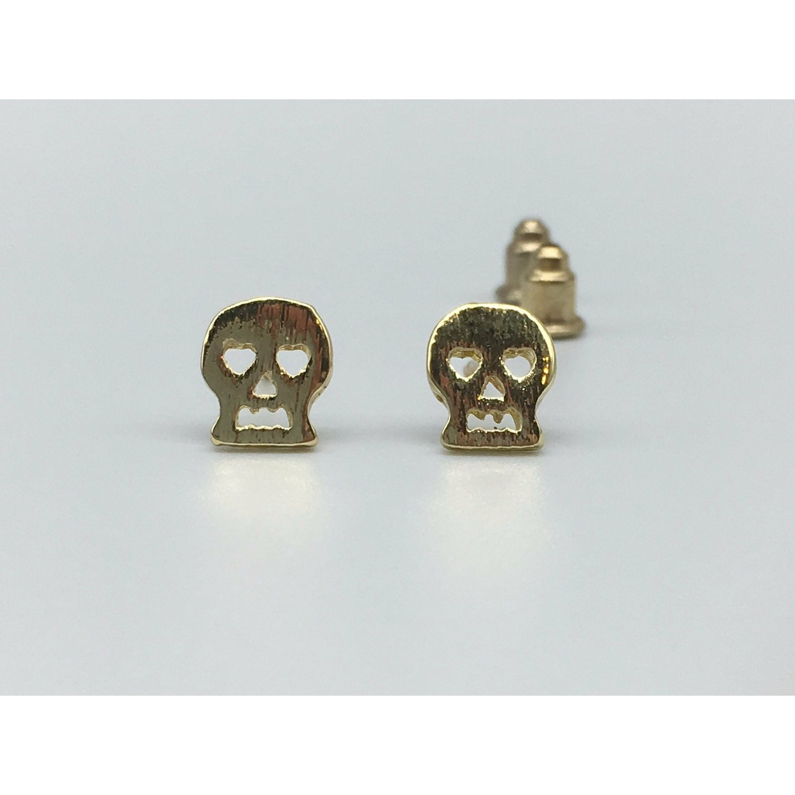 Gray Brushed Metal Skull Stud Earrings Tween to Teen