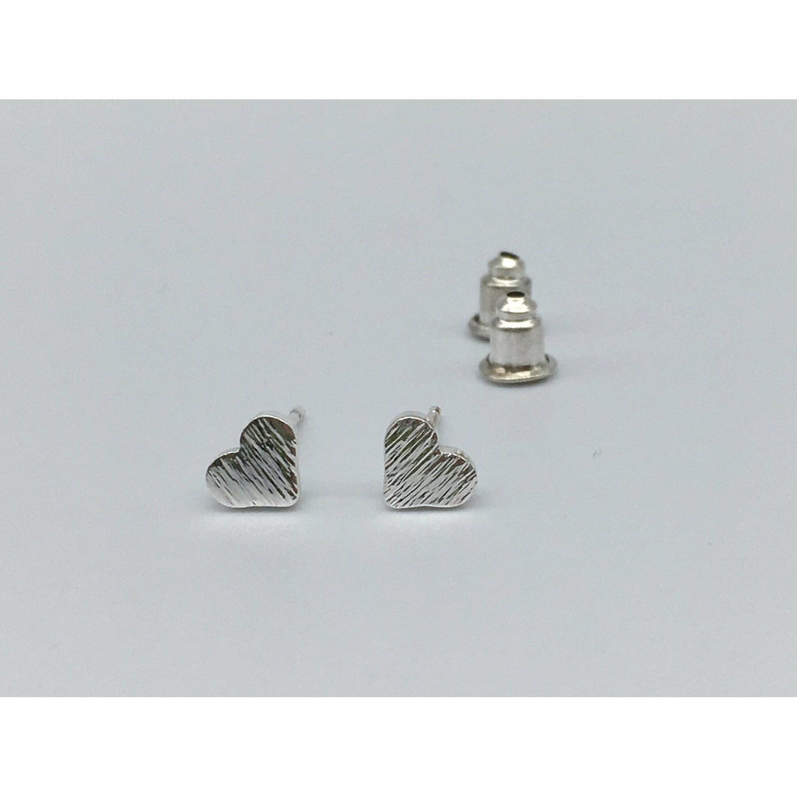 Light Gray Brushed Metal Tiny Heart Stud Earrings Tween to Teen